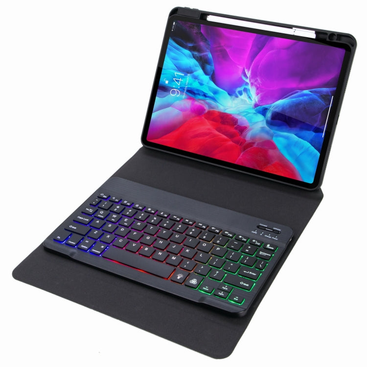 H-097S3 Tri-color Backlight Bluetooth Keyboard Leather Case with Rear Three-fold Holder For iPad 9.7 2018 & 2017(Black)