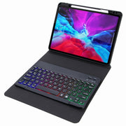 H-097S3 Tri-color Backlight Bluetooth Keyboard Leather Case with Rear Three-fold Holder For iPad 9.7 2018 & 2017(Black)