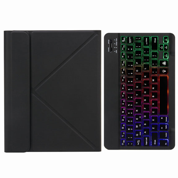 H-097S3 Tri-color Backlight Bluetooth Keyboard Leather Case with Rear Three-fold Holder For iPad 9.7 2018 & 2017(Black)
