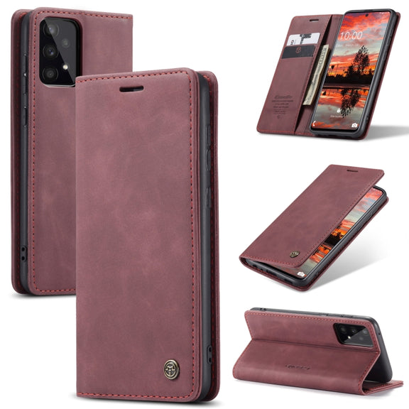 For Samsung Galaxy A33 5G CaseMe 013 Multifunctional Horizontal Flip Leather Phone Case(Wine Red)