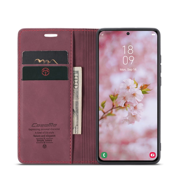 For Samsung Galaxy S22+ CaseMe 013 Multifunctional Horizontal Flip Leather Phone Case(Wine Red)