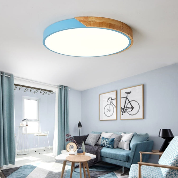 Wood Macaron LED Round Ceiling Lamp, White Light, Size:23cm(Blue)