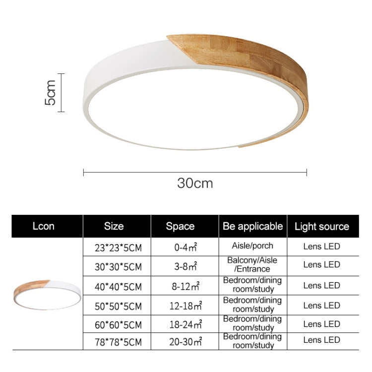 Wood Macaron LED Round Ceiling Lamp, White Light, Size:30cm(White)