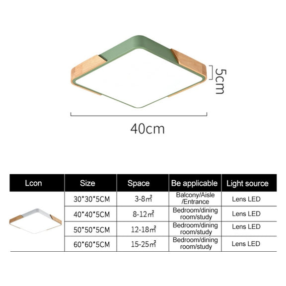 Wood Macaron LED Square Ceiling Lamp, White Light, Size:30cm(Yellow)