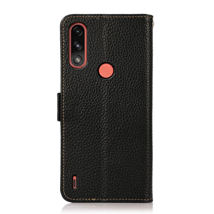 For Motorola Moto E7 Power KHAZNEH Side-Magnetic Litchi Genuine Leather RFID Case(Black)