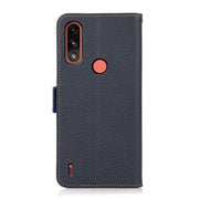 For Motorola Moto E7 Power KHAZNEH Side-Magnetic Litchi Genuine Leather RFID Case(Blue)
