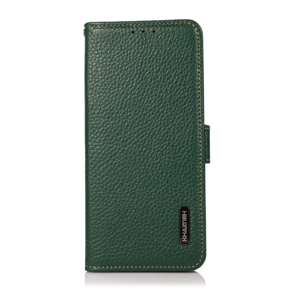For Motorola Moto E20 / E40 KHAZNEH Side-Magnetic Litchi Genuine Leather RFID Case(Green)