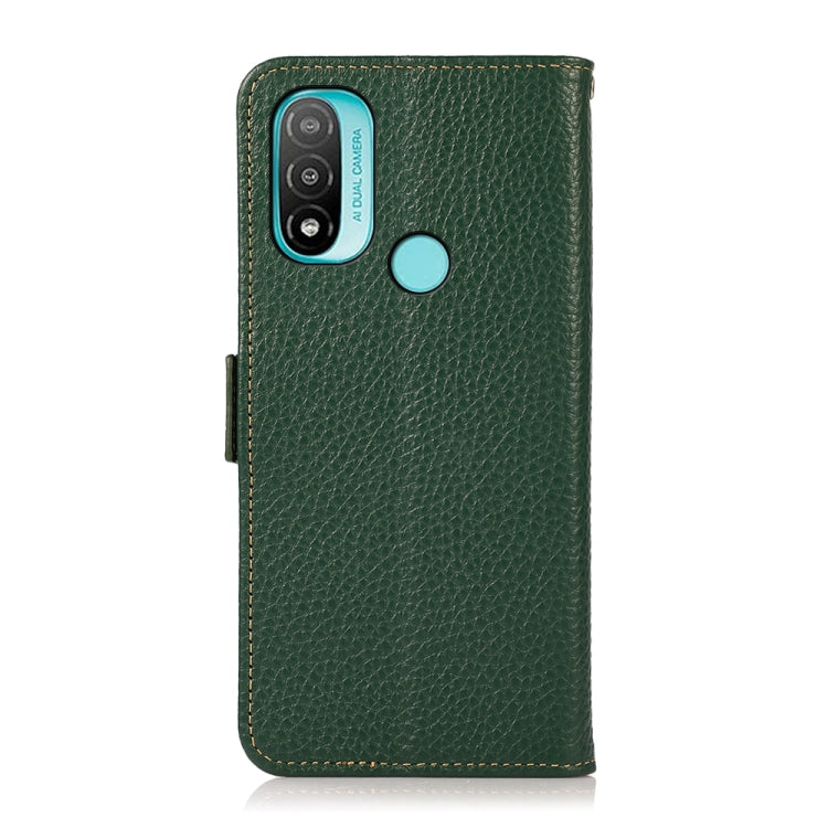 For Motorola Moto E20 / E40 KHAZNEH Side-Magnetic Litchi Genuine Leather RFID Case(Green)