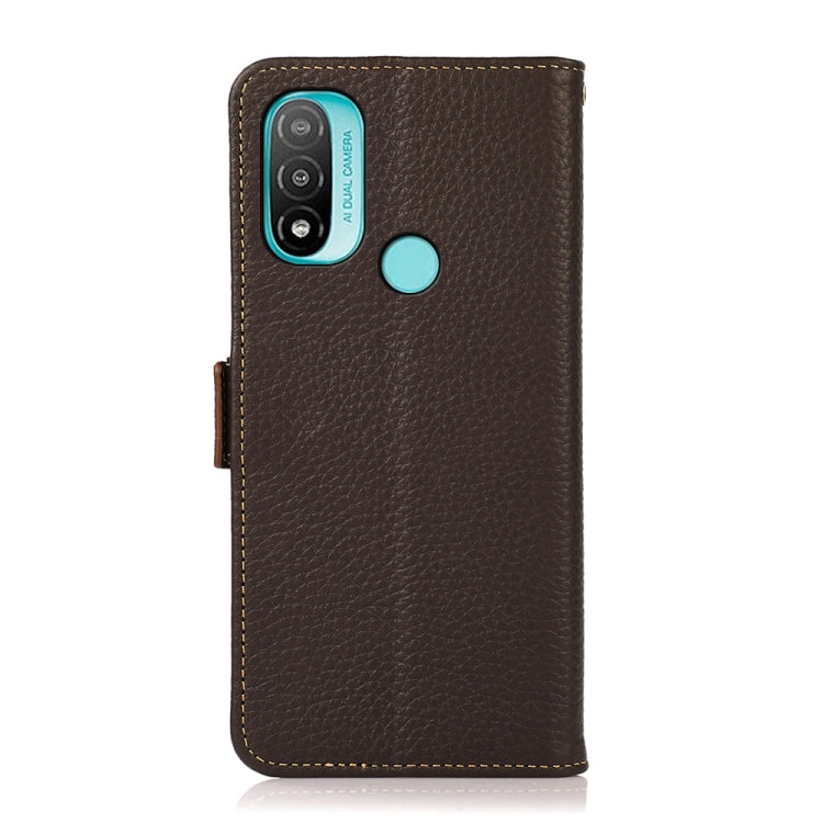 For Motorola Moto E20 / E40 KHAZNEH Side-Magnetic Litchi Genuine Leather RFID Case(Brown)