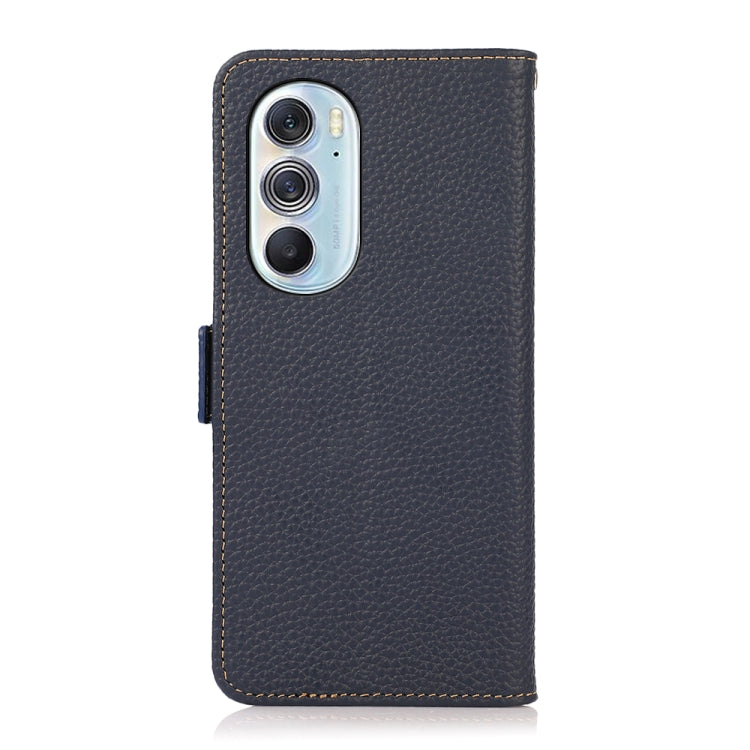 For Motorola Edge X30 KHAZNEH Side-Magnetic Litchi Genuine Leather RFID Case(Blue)