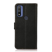 For Motorola G Pure KHAZNEH Side-Magnetic Litchi Genuine Leather RFID Case(Black)