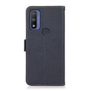 For Motorola G Pure KHAZNEH Side-Magnetic Litchi Genuine Leather RFID Case(Blue)