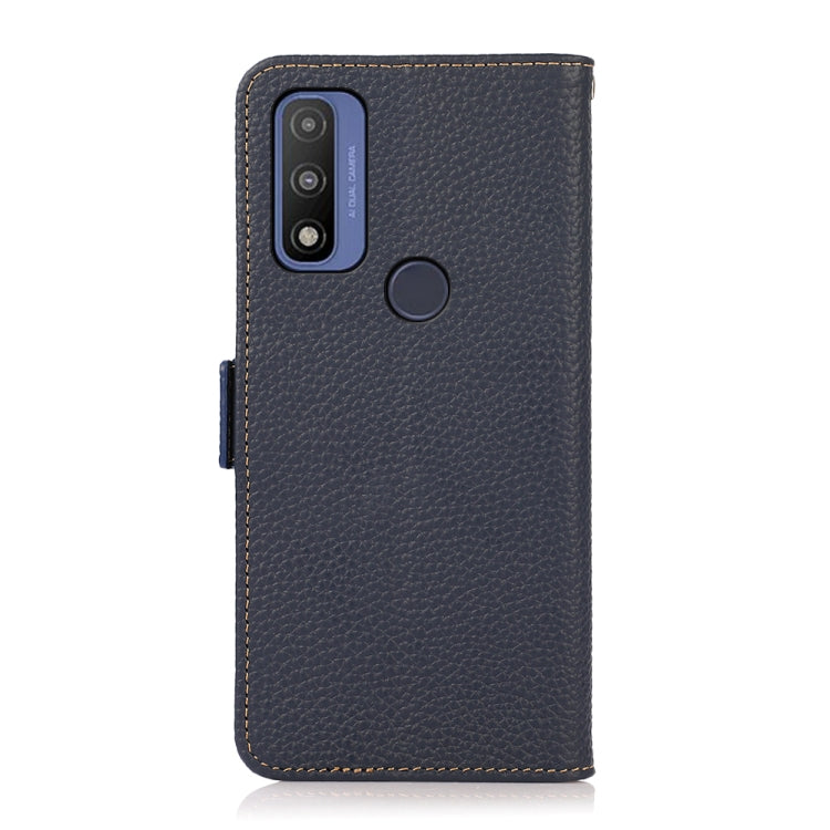 For Motorola G Pure KHAZNEH Side-Magnetic Litchi Genuine Leather RFID Case(Blue)