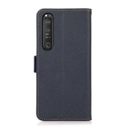For Sony Xperia 1 III KHAZNEH Side-Magnetic Litchi Genuine Leather RFID Case(Blue)