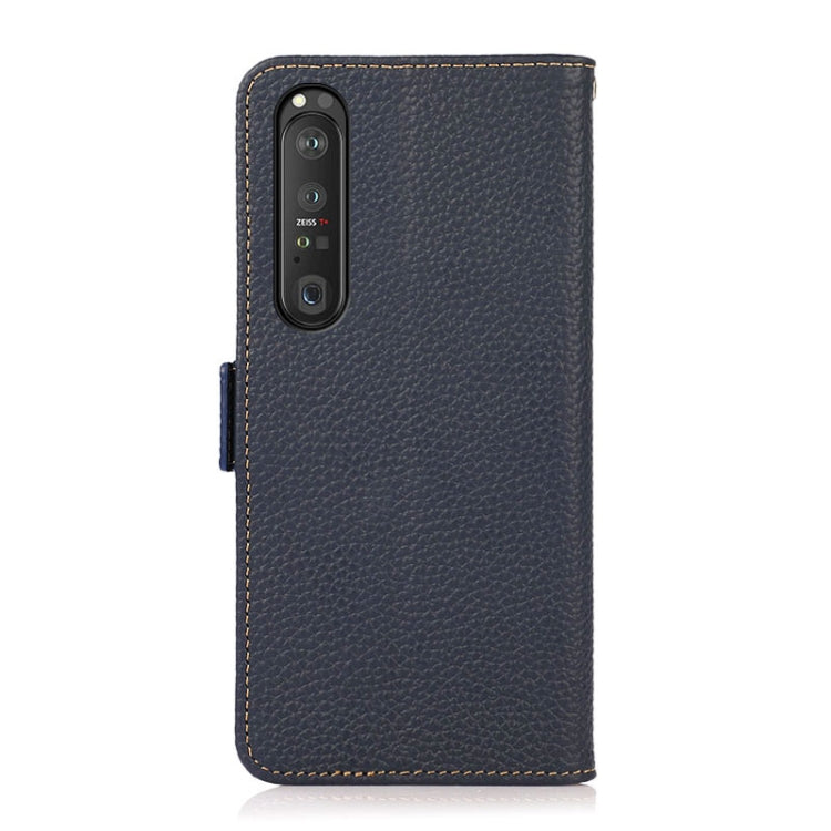 For Sony Xperia 1 III KHAZNEH Side-Magnetic Litchi Genuine Leather RFID Case(Blue)