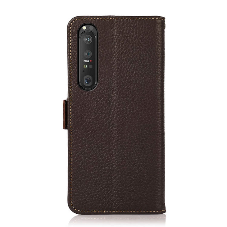 For Sony Xperia 1 III KHAZNEH Side-Magnetic Litchi Genuine Leather RFID Case(Brown)