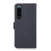 For Sony Xperia 5 III KHAZNEH Side-Magnetic Litchi Genuine Leather RFID Case(Blue)