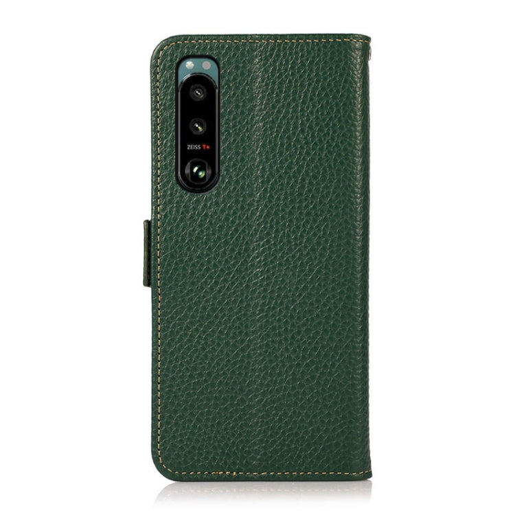 For Sony Xperia 5 III KHAZNEH Side-Magnetic Litchi Genuine Leather RFID Case(Green)