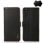 For Sony Xperia 10 III KHAZNEH Side-Magnetic Litchi Genuine Leather RFID Case(Black)