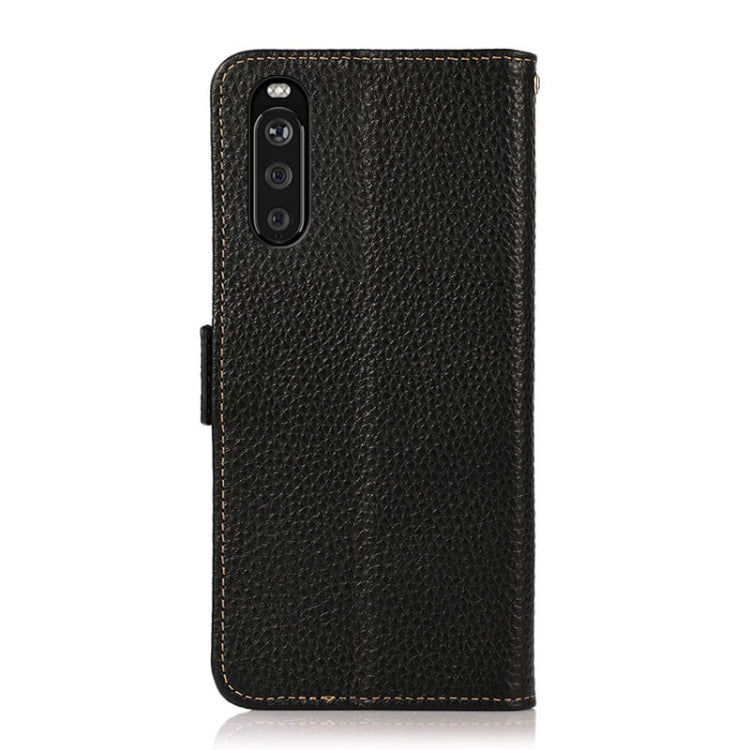 For Sony Xperia 10 III KHAZNEH Side-Magnetic Litchi Genuine Leather RFID Case(Black)