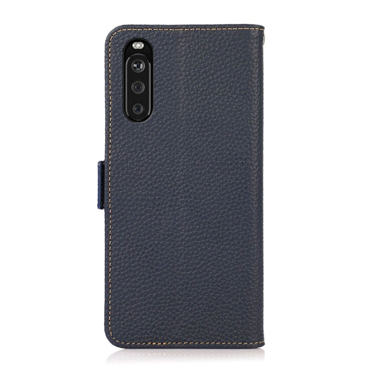 For Sony Xperia 10 III KHAZNEH Side-Magnetic Litchi Genuine Leather RFID Case(Blue)