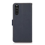 For Sony Xperia 10 III KHAZNEH Side-Magnetic Litchi Genuine Leather RFID Case(Blue)
