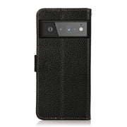 For Google Pixel 6 Pro KHAZNEH Side-Magnetic Litchi Genuine Leather RFID Case(Black)
