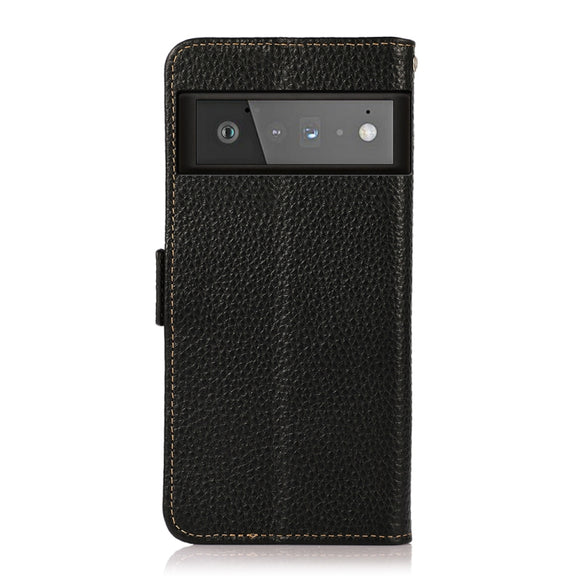 For Google Pixel 6 Pro KHAZNEH Side-Magnetic Litchi Genuine Leather RFID Case(Black)