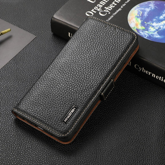 For Google Pixel 6 Pro KHAZNEH Side-Magnetic Litchi Genuine Leather RFID Case(Black)