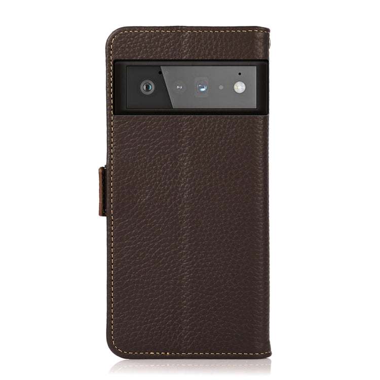 For Google Pixel 6 Pro KHAZNEH Side-Magnetic Litchi Genuine Leather RFID Case(Brown)