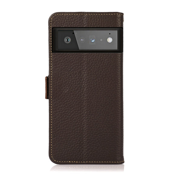 For Google Pixel 6 Pro KHAZNEH Side-Magnetic Litchi Genuine Leather RFID Case(Brown)