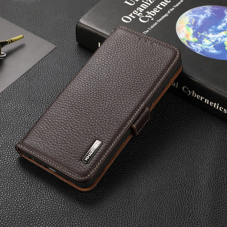 For Google Pixel 6 Pro KHAZNEH Side-Magnetic Litchi Genuine Leather RFID Case(Brown)