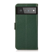 For Google Pixel 6 KHAZNEH Side-Magnetic Litchi Genuine Leather RFID Case(Green)