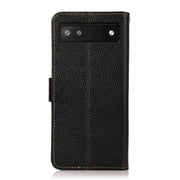 For Google Pixel 6a KHAZNEH Side-Magnetic Litchi Genuine Leather RFID Case(Black)