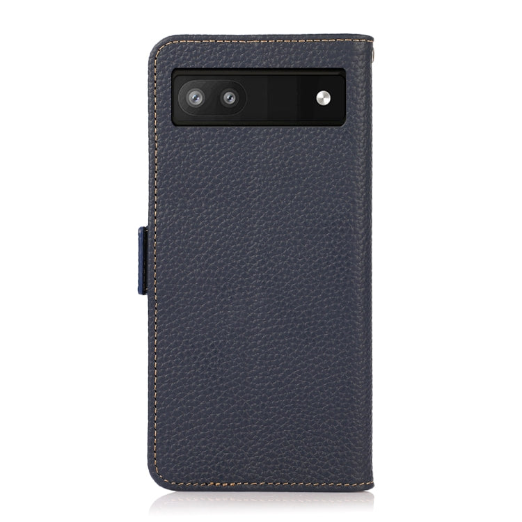 For Google Pixel 6a KHAZNEH Side-Magnetic Litchi Genuine Leather RFID Case(Blue)