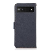 For Google Pixel 6a KHAZNEH Side-Magnetic Litchi Genuine Leather RFID Case(Blue)