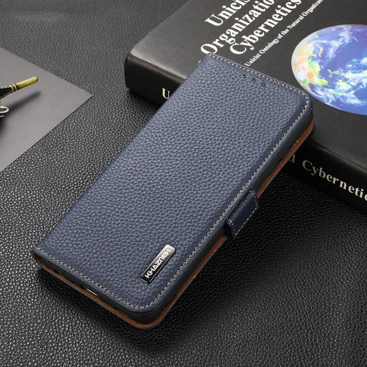 For Google Pixel 6a KHAZNEH Side-Magnetic Litchi Genuine Leather RFID Case(Blue)