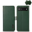 For Google Pixel 6a KHAZNEH Side-Magnetic Litchi Genuine Leather RFID Case(Green) - Google Cases by PMC TechLife | Online Shopping South Africa | PMC TechLife | Buy Now Pay Later Mobicred