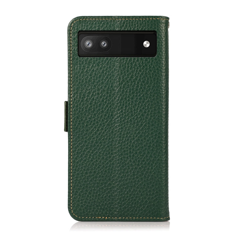 For Google Pixel 6a KHAZNEH Side-Magnetic Litchi Genuine Leather RFID Case(Green)