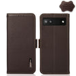 For Google Pixel 6a KHAZNEH Side-Magnetic Litchi Genuine Leather RFID Case(Brown) - Google Cases by PMC TechLife | Online Shopping South Africa | PMC TechLife | Buy Now Pay Later Mobicred