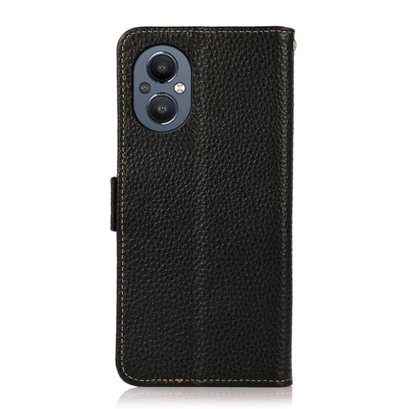 For OnePlus N20 5G KHAZNEH Side-Magnetic Litchi Genuine Leather RFID Phone Case(Black)