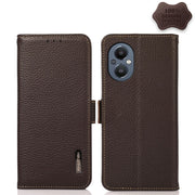 For OnePlus N20 5G KHAZNEH Side-Magnetic Litchi Genuine Leather RFID Phone Case(Brown)