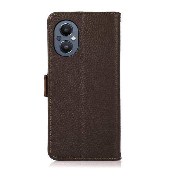 For OnePlus N20 5G KHAZNEH Side-Magnetic Litchi Genuine Leather RFID Phone Case(Brown)
