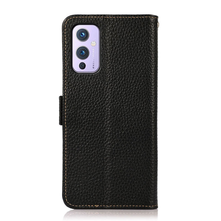 For OnePlus 9 KHAZNEH Side-Magnetic Litchi Genuine Leather RFID Phone Case(Black)