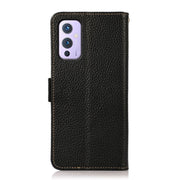 For OnePlus 9 KHAZNEH Side-Magnetic Litchi Genuine Leather RFID Phone Case(Black)