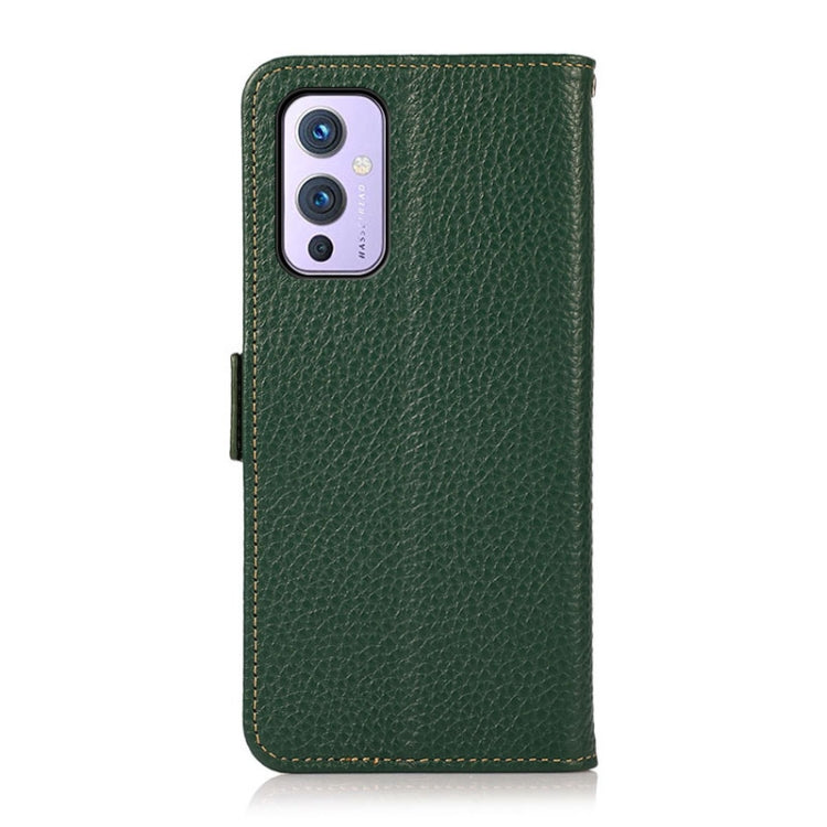For OnePlus 9 KHAZNEH Side-Magnetic Litchi Genuine Leather RFID Phone Case(Green)