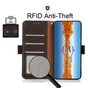 For OnePlus 9R KHAZNEH Side-Magnetic Litchi Genuine Leather RFID Phone Case(Brown)
