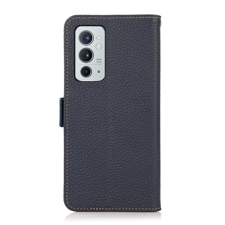 For OnePlus 9RT 5G KHAZNEH Side-Magnetic Litchi Genuine Leather RFID Phone Case(Blue)