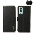 For OnePlus Nord 2 5G KHAZNEH Side-Magnetic Litchi Genuine Leather RFID Phone Case(Black) - OnePlus Cases by PMC TechLife | Online Shopping South Africa | PMC TechLife | Buy Now Pay Later Mobicred