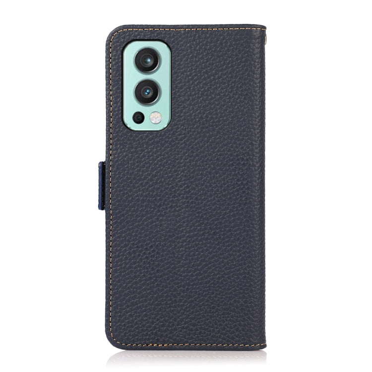 For OnePlus Nord 2 5G KHAZNEH Side-Magnetic Litchi Genuine Leather RFID Phone Case(Blue)